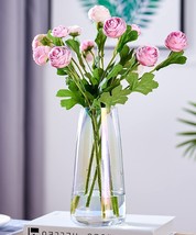 Aoderun Flower Glass Vase For Decor 8.7 Inch (Iridescent Clear) Large Handmade - £35.94 GBP