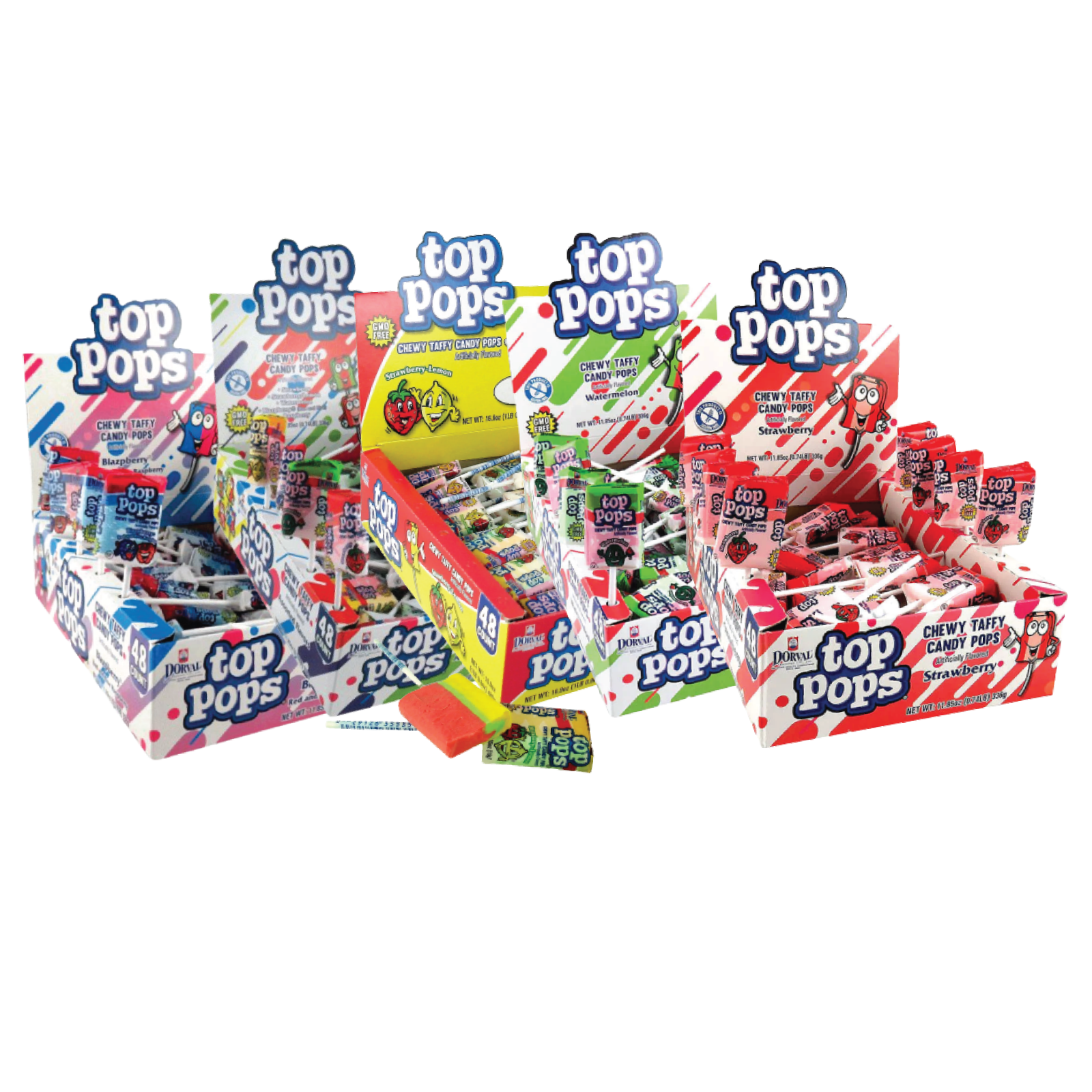 Dorval Top Pops Variety Flavor Chewy Taffy Candy Pops | .35oz | Mix &amp; Match - $9.95+