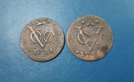 2 Pcs Dutch Colonial Voc Duit 1731 &amp; 1733 Different Type New York Penny ... - £11.17 GBP