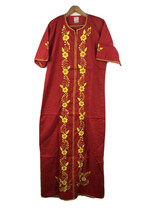 Vintage Hand Made in Thailand Dress Large Red Yellow Embroidered Boho Maxi u - £33.78 GBP