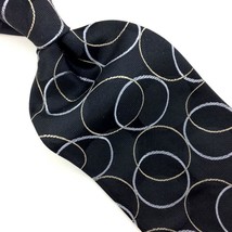 Murano Usa Tie Black Silver Gold Silk Necktie Overlapped Circles Woven I21-194 - £14.32 GBP