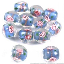 12 Lampwork Flower Beads Blue Beading Jewelry 10mm - £16.77 GBP