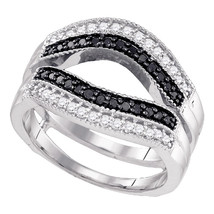 10k White Gold Round Black Diamond Ring Guard Wrap Ring Guard Enhancer 1/2 - £478.01 GBP