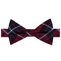 TOMMY HILFIGER Red Navy Blue Large Plaid Silk Twill Pre-Tied Bow Tie - £19.63 GBP