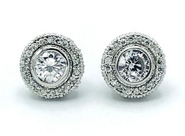 Sterling Silver 925 Cubic Zirconia CZ Halo Stud Pierced Earrings - £23.23 GBP