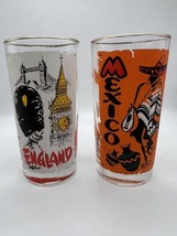 Vintage Coca-Cola Around The World Glasses, England, Mexico ￼ Gold Rim ￼ ￼ - £32.07 GBP