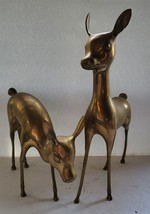 Vtg 1960s MCM Pair of Brass Deer Bambi Doe Fawn Figurines Sculptures Patina - £225.06 GBP
