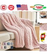 Luxurious 70x60 Dusty Rose Fluffy Shag &amp; Sherpa Reversible Throw Blanket - $922.97 MXN