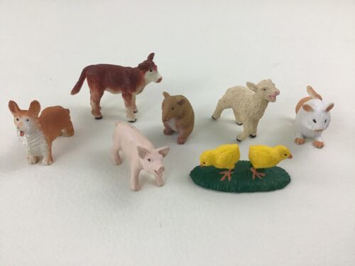 Primary image for Safari Miniature Farm Animal Figures 7pc Lot Piglet Mouse Hamster Calf Corgi 
