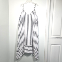Terzo Millennio Navy Stripe 100% Linen Midi Dress M White Sundress Made ... - $42.68
