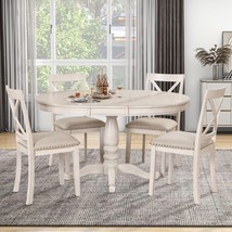 5 Piece Kitchen Table Set for Dining Room,Dinette,Breakfast Nook,Antique White - £571.58 GBP