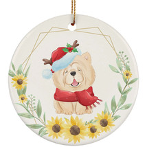 Cute Baby Chow Chow Dog Pet Lover Ornament Sunflower Wreath Xmas Gift Tree Decor - £11.73 GBP