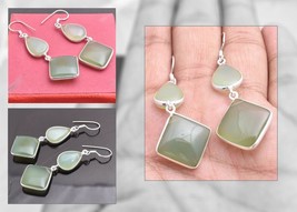 925 Sterling Silver Chalcedony Gemstone Handmade Earrings Women Party Wear Gift - £50.06 GBP