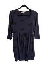 BODEN Womens Dress Navy Blue Black Horse Print 3/4 Sleeve A-Line Sz 10 L - £17.29 GBP