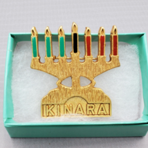 Kinara Kwanza Candle Candelabra Pin Brooch Gold tone enamel red green black - £13.47 GBP