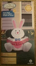 3.5ft Gemmy Inflatable Easter Bunny w/ Bowtie Holding Happy Easter Banner - £98.91 GBP