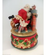 Santa Claus is Coming to Town Music Box Santa Elf Fire Place Puppy Dog F... - £19.75 GBP