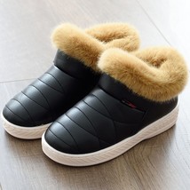 Winter Men Shoes Warm Plush Waterproof Ankle Boots Soft Cotton PU Leather Couple - £24.78 GBP