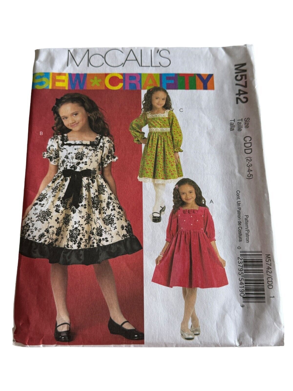 McCalls Sewing Pattern M5742 Girls Party Dress Raglan Sleeves Ruffle 2 3 4 5 UC - $5.99