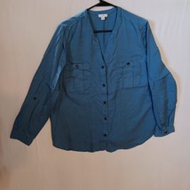 J. Jill Long Sleeve Split Neck Top Blue Womens Size L Pockets - $272.80 MXN