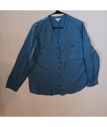 J. Jill Long Sleeve Split Neck Top Blue Womens Size L Pockets - $272.80 MXN