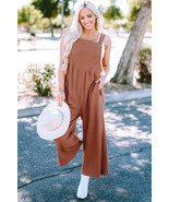 Gold Flame Textured Buttoned Straps Ruched Wide Leg Jumpsuit - $623.87 MXN