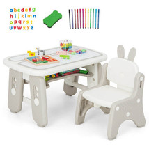 Kids Table and Chair Set with Flip-Top Bookshelf-Gray - Color: Gray - £126.97 GBP