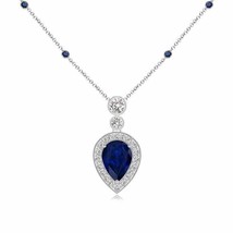 ANGARA Inverted Pear Sapphire Necklace with Diamonds in 14K Gold | 18&quot; Chain - £1,258.44 GBP