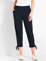 Talbots Woven Ankle Tie Crop Capri Pull On Navy Pants Pockets, Size M - $17.64