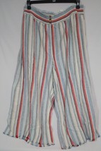 Women&#39;s Striped Elastic Waist Ultra Wide Leg Linen Pants Multicolor Size 26/28 - £21.10 GBP