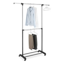 Whitmor Adjustable 2-Rod Garment Rack - Rolling Clothes Organizer - Black and Ch - £32.42 GBP