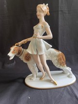 Art Déco Bougeoir Gerold Porzellan bavaria Femme Avec Barzoï Dog 1930&#39;s Figurine - $274.79