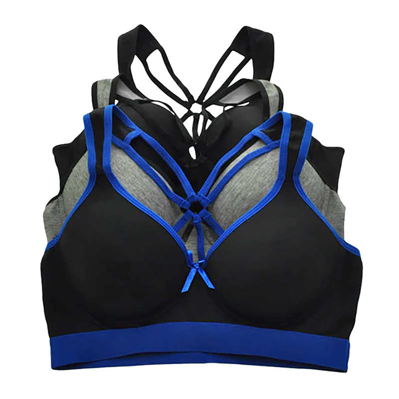 Women&#39;s Wired, Lightly Padded Cotton Sports Bra with Strappy Back 3-Pack... - $17.66