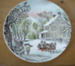 Vintage Currier &amp; Ives Country Christmas WINTER Scene Japan Porcelain Pl... - £15.79 GBP