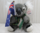 Ascool Australia plush Koala small gray white green bow holding flag tag... - $13.50