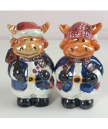 Christmas Moose Wearing Blue Coats &amp; Red Hats Salt &amp; Pepper Shakers - €12,39 EUR