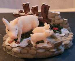 Ceramic Pigs Snow Holly Baby Pigs Trough China O'Well Christmas Tabletop... - $19.99