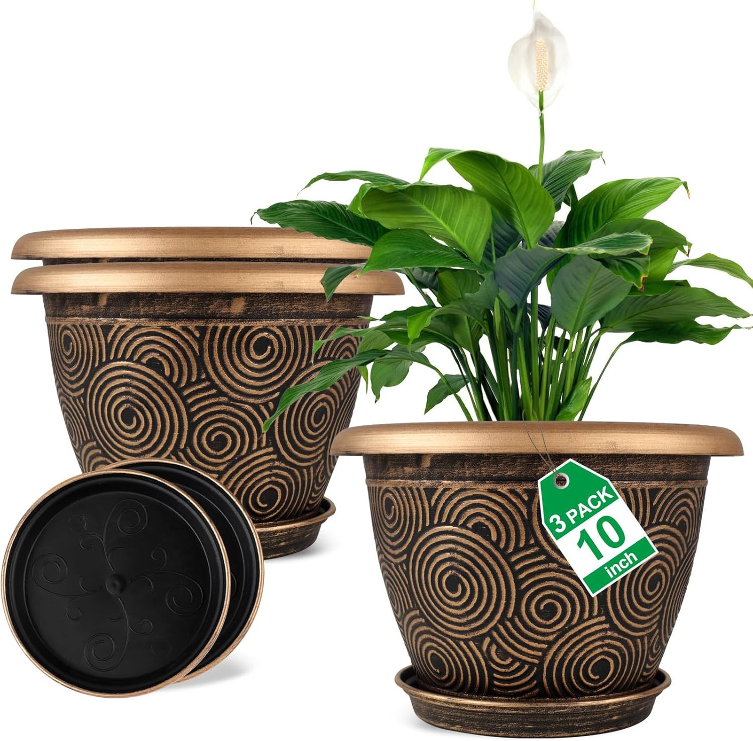 10 Inch Flower Pots Planters For Indoor Outdoor Plants, 3 Pack Plastic L... - $32.99