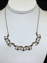 New Avon Gold Tone Embellished Collar Necklace W/Red Rhinestones (1655 A &amp; B) - £10.02 GBP
