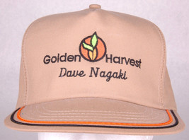 Vtg GOLDEN HARVEST, Dave Nagaki Hat-Brown-Snapback-Metal Eyelets-Rope Bi... - $28.04