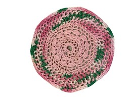 Vintage Handmade Doily Pink Green Round Used - $4.95