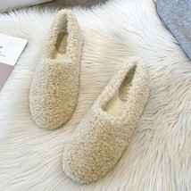 Designer Luxury Lambswool Fuzzy Loafers Women Cotton Shoe Winter Warm Plush Casu - £27.16 GBP