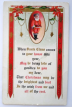 Santa Claus Father Christmas Postcard Whitney 1914 Holiday Greeting Poem Vintage - £6.48 GBP