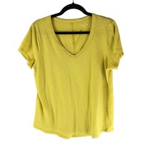 Eileen Fisher Womens Top Organic Cotton Slub Knit V Neck Yellow M - £22.76 GBP