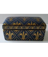 Vintage Oriental Accent Vanity Porcelain Coffin Box Dark Blue Gold Fleur... - $1,125.90 MXN