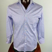 Bugatchi Mens 15 32 / 33 Purple White Striped Button Down Shirt - $29.69