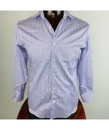 Bugatchi Mens 15 32 / 33 Purple White Striped Button Down Shirt - £23.48 GBP