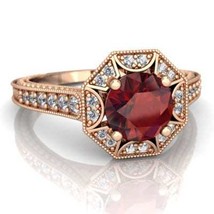 14K Rose Gold Natural Red Garnet &amp; Diamond Rings Round Red Garnet and di... - £1,195.49 GBP