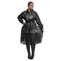 Women's Fall Winter Floc Soft Leather Sheer  Splicing Coat Top Turn Down Collar  - $97.91