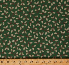 Cotton Christmas Holly Berries Postcard Holiday Fabric Print by the Yard D508.69 - £9.55 GBP
